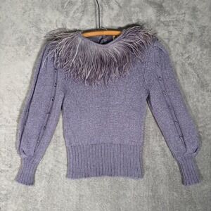 Umberto Ginocchietti Vintage Italy Mohair Wool Ostrich Feather Trim Sweater Purp